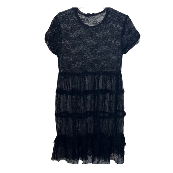 Zara Black Lace Knee Length Tiered Dress Size Medium - Picture 1 of 13